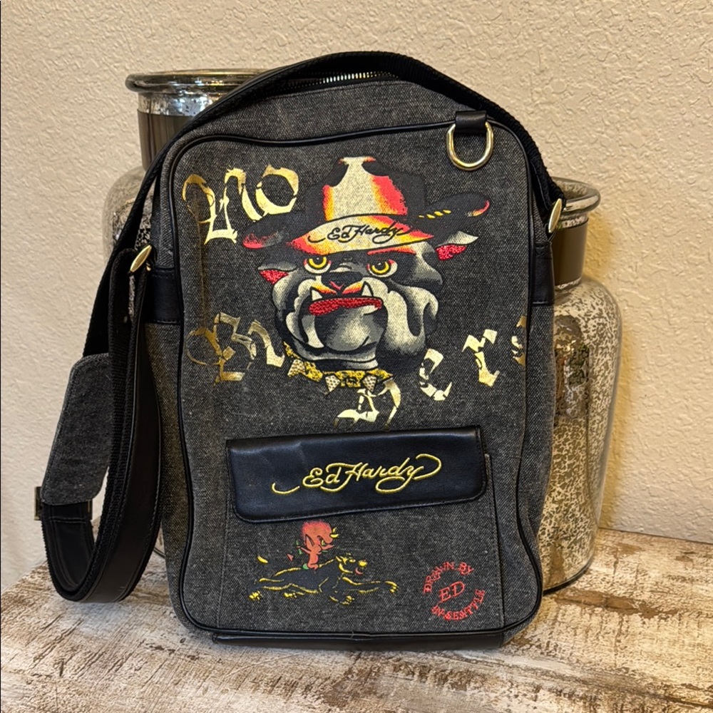 Ed Hardy Black and Gray Men's Bag